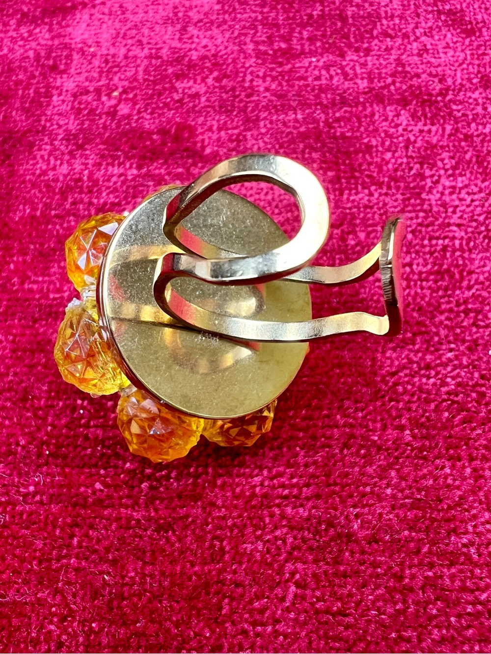 Vintage Remix, JAPAN Yellow & Orange Bead Cluster Adjustable Ring - Picture 5 of 6